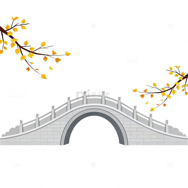 古典拱桥秋季风景矢量插画
