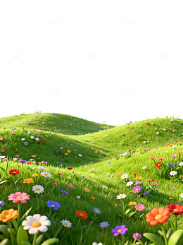 彩绘草地花朵风景插画