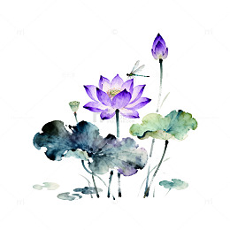 水墨风荷花蜻蜓国画风格艺术画作