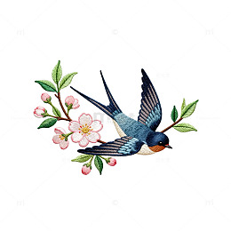 刺绣风燕子桃花图案