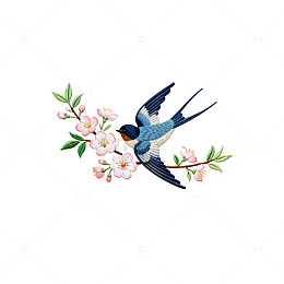 刺绣风燕子桃花图案