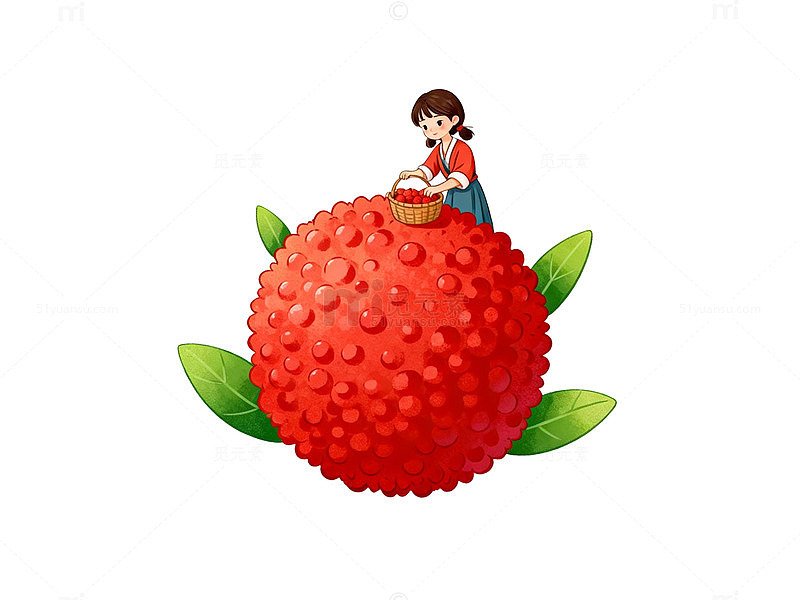卡通荔枝小女孩插画素材
