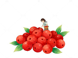 卡通女孩与红果插画