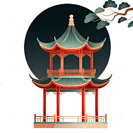 中国风古典亭台楼阁插画