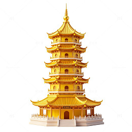 金色宝塔建筑模型3D建模素材