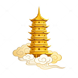 卡通风金色宝塔祥云图案