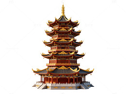 传统中式塔楼建筑模型