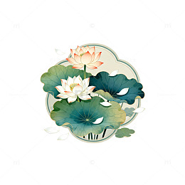 水墨荷花中式装饰画素材