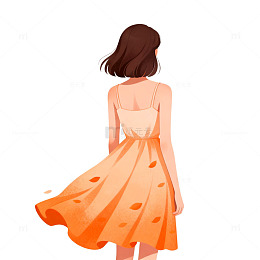 插画风女性背影连衣裙设计素材