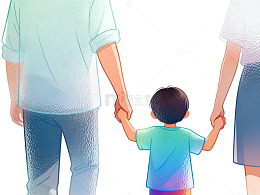 亲子插画一家三口牵手图