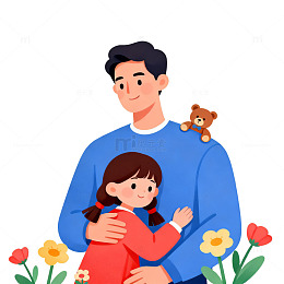 卡通父女亲子插画