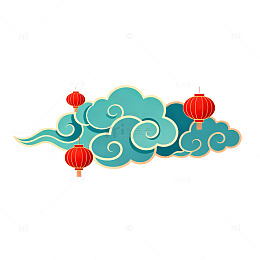 中国风祥云红灯笼图案设计元素