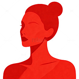 红色剪影女性头像艺术插画