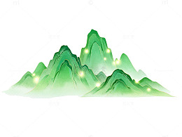 绿色山水水墨画风格元素