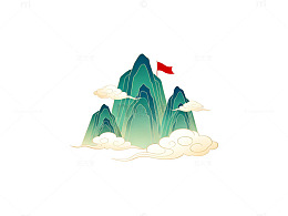 国潮风格山水画矢量图案