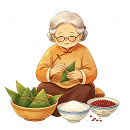 传统风格奶奶包粽子插画