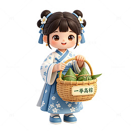 卡通汉服女孩端午粽子插画