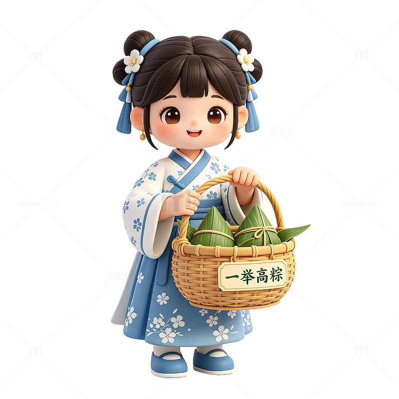 卡通汉服女孩端午粽子插画