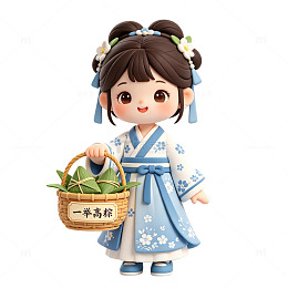 汉服女孩端午手提篮卡通形象