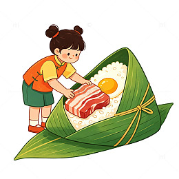 卡通女孩包粽子插画