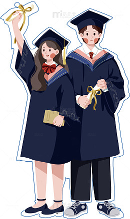 毕业季卡通男女学生剪影