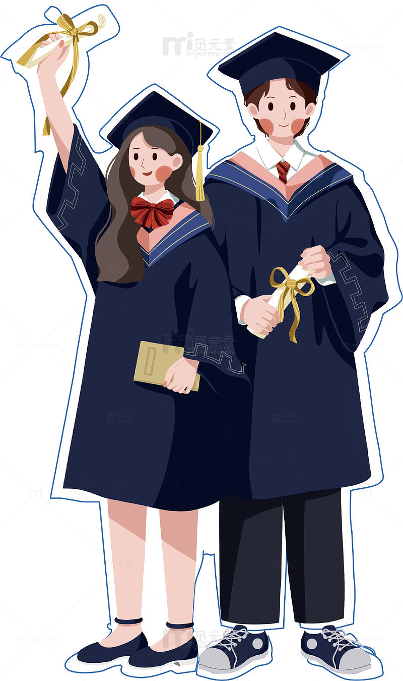 毕业季卡通男女学生剪影