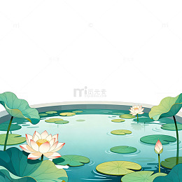 卡通荷花池塘插画设计素材