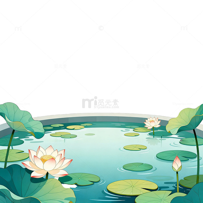 卡通荷花池塘插画设计素材
