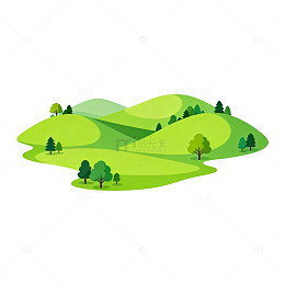 卡通风绿色山丘风景矢量插画