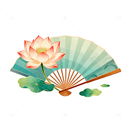 中国风莲花扇子插画