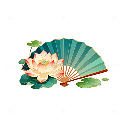 古风折扇荷花图案设计元素