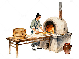 传统中式烤饼手绘插画