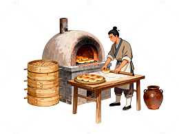 传统烤炉烘焙面点插画