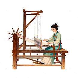 古代纺纱机工艺插画