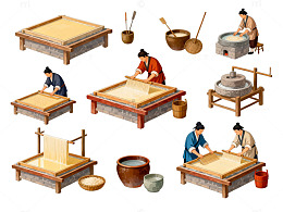 传统手工制面插画