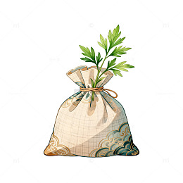 手绘布袋绿植插画