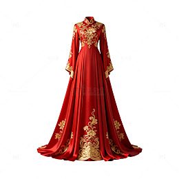 华丽红色传统礼服设计图