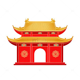 中国传统建筑金顶红墙插画