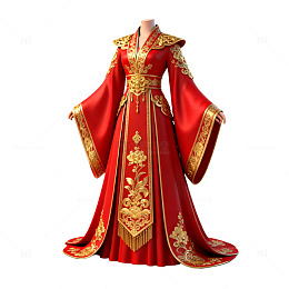 红色华丽古风礼服设计图