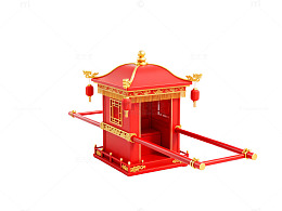 红色传统建筑模型