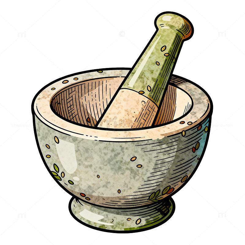 手绘石臼研钵插画