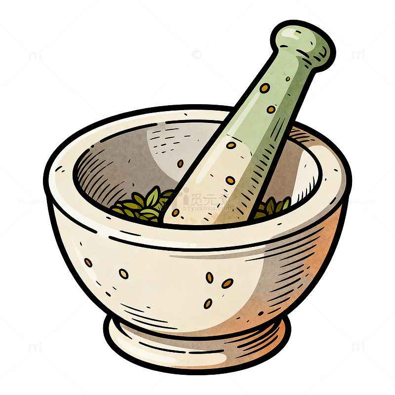手绘臼杵草药插图