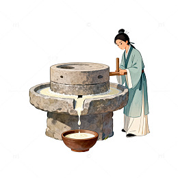 古风碾米图插画素材