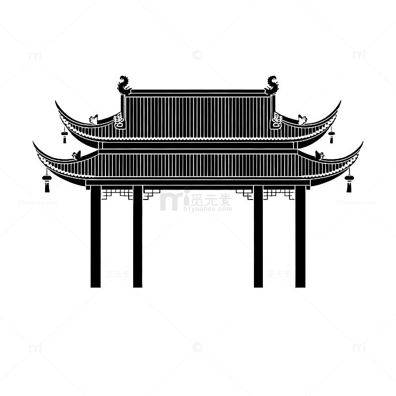 传统中式建筑剪影图案