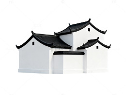 黑白传统中式建筑矢量图