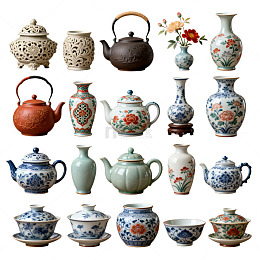 中式陶瓷茶具花瓶设计元素