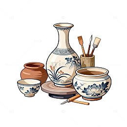陶瓷艺术品插画设计素材