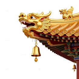 传统建筑金色龙雕装饰