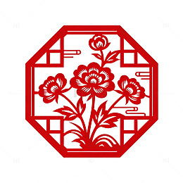 中国风剪纸花卉图案设计素材