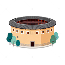 卡通福建土楼插画